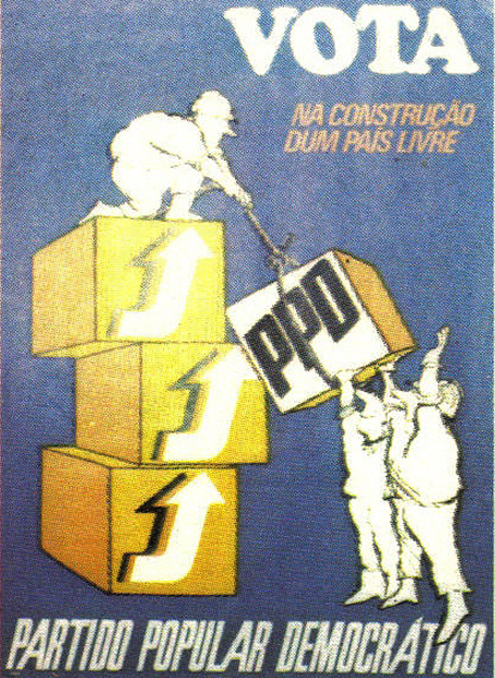 Cartaz antigo do PPD - Construção de um Portugal livre